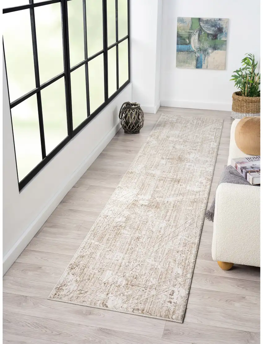 Beige Abstract Runner Rug Photo 8