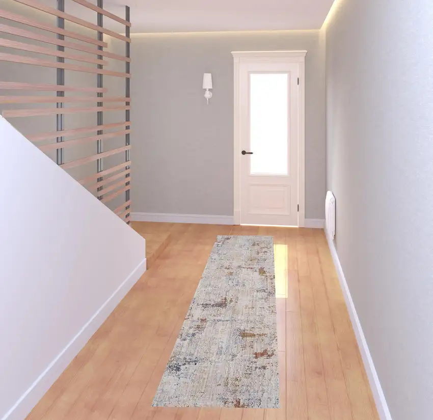 Beige Abstract Runner Rug Photo 2
