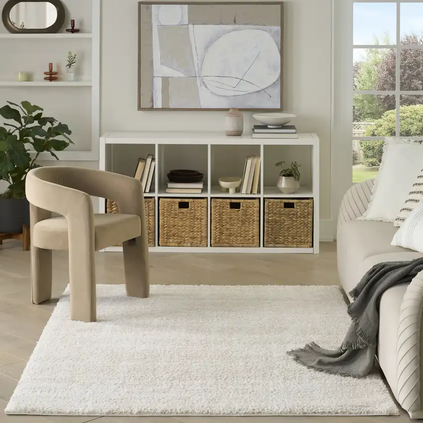 Beige Abstract Shag Distressed Area Rug Photo 7