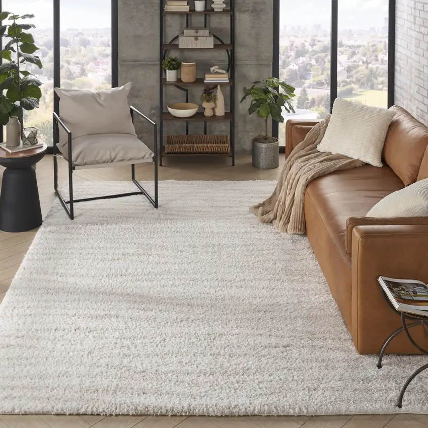 Beige Abstract Shag Power Loom Area Rug Photo 5