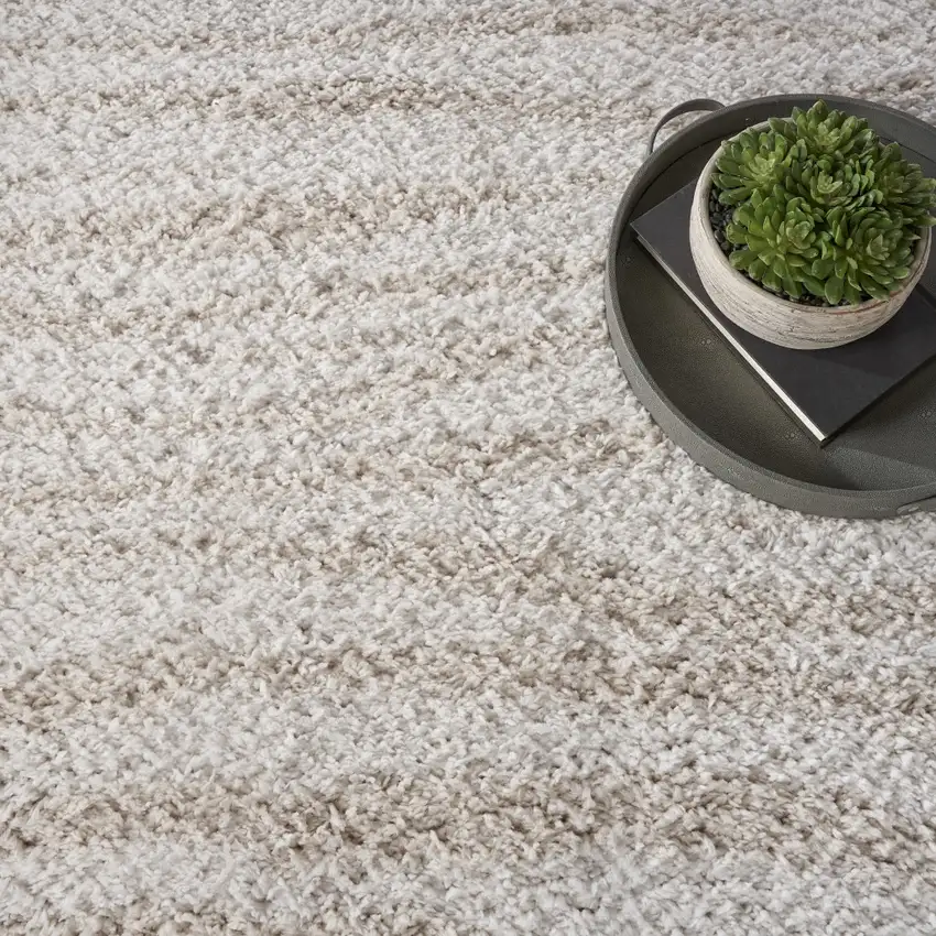 Beige Abstract Shag Power Loom Area Rug Photo 9