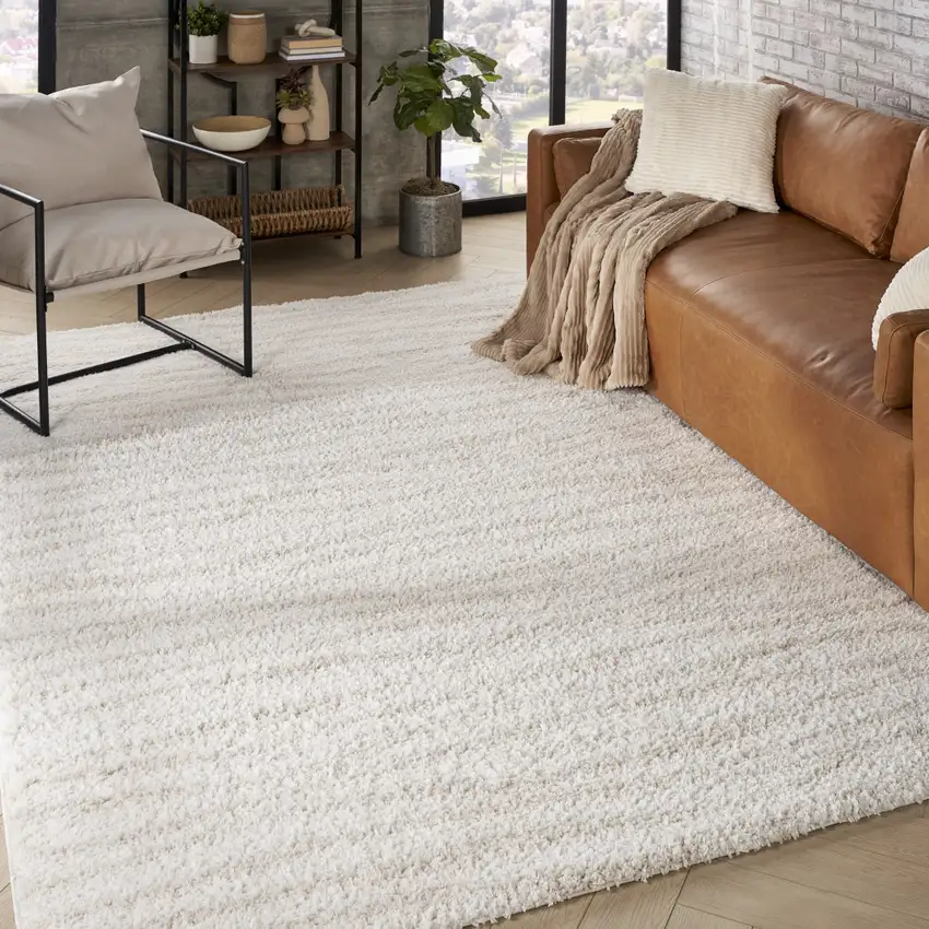 Beige Abstract Shag Power Loom Area Rug Photo 4