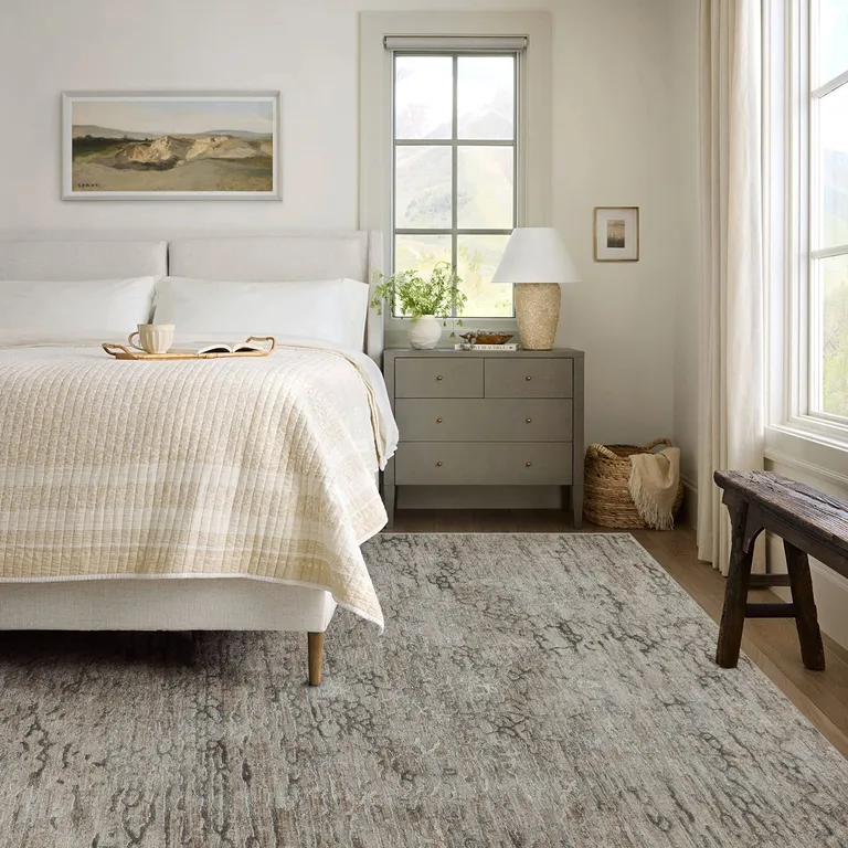 Beige Abstract Stain Resistant Area Rug Photo 5