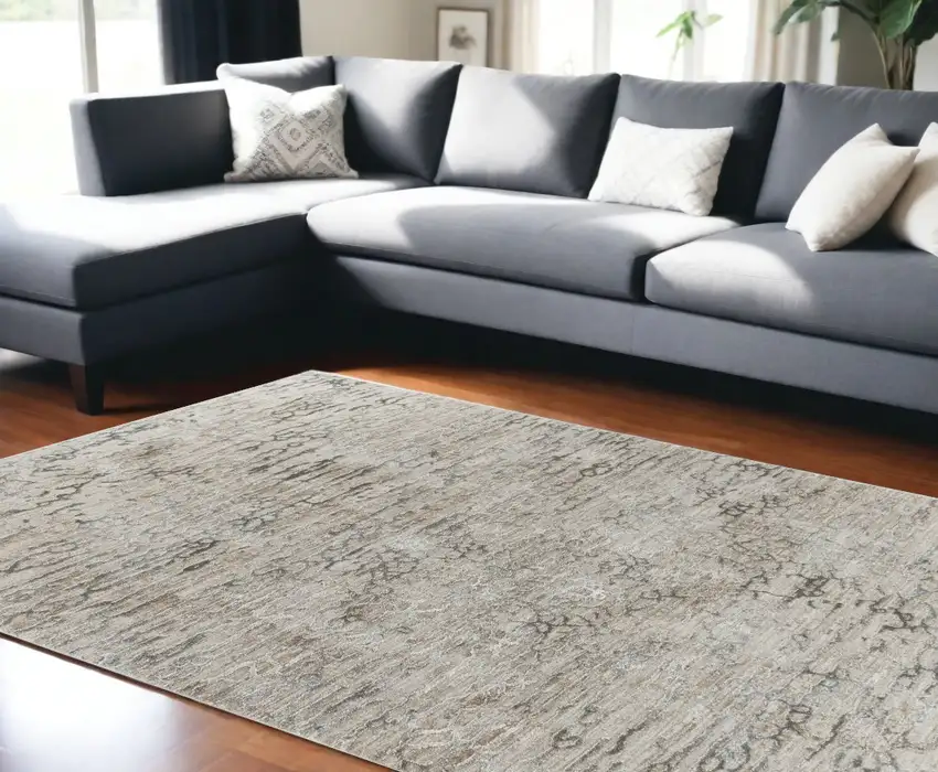 Beige Abstract Stain Resistant Area Rug Photo 1