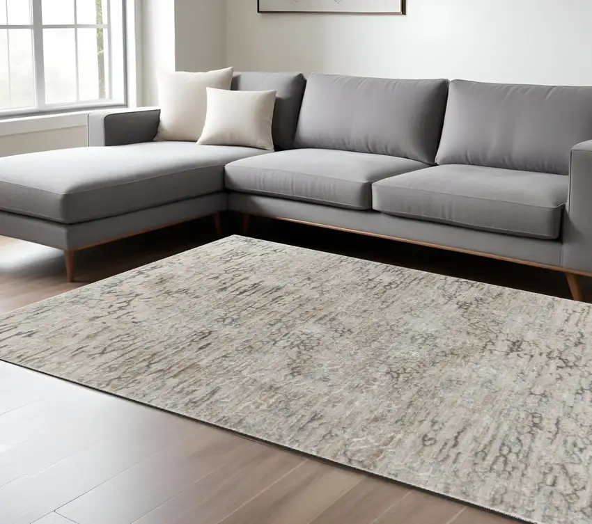 Beige Abstract Stain Resistant Area Rug Photo 2