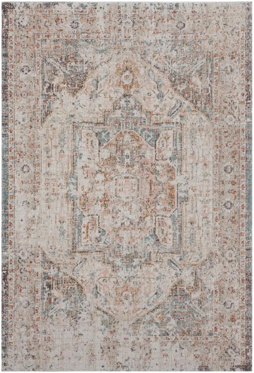 Beige Abstract Stain Resistant Indoor Outdoor Area Rug Photo 1