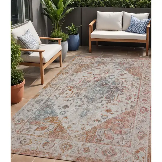 Beige Abstract Stain Resistant Indoor Outdoor Area Rug Photo 1