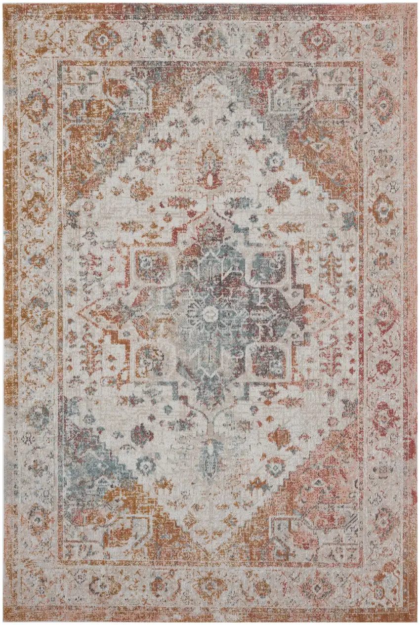 Beige Abstract Stain Resistant Indoor Outdoor Area Rug Photo 1