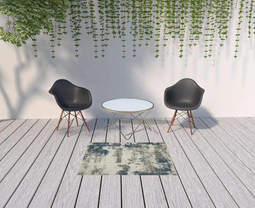 Beige Abstract Stain Resistant Indoor Outdoor Area Rug Photo 2