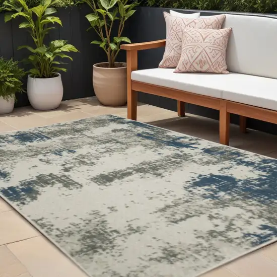 Blue and Beige Abstract Stain Resistant Indoor Outdoor Area Rug Photo 1