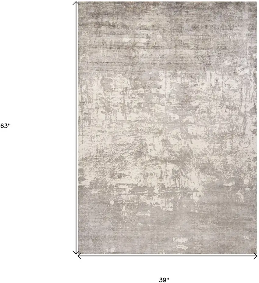 Beige Abstract Viscose Indoor Area Rug Photo 3