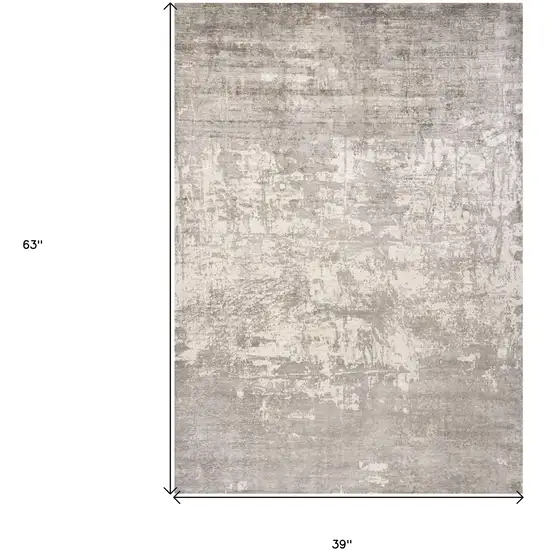 Beige Abstract Viscose Indoor Area Rug Photo 3