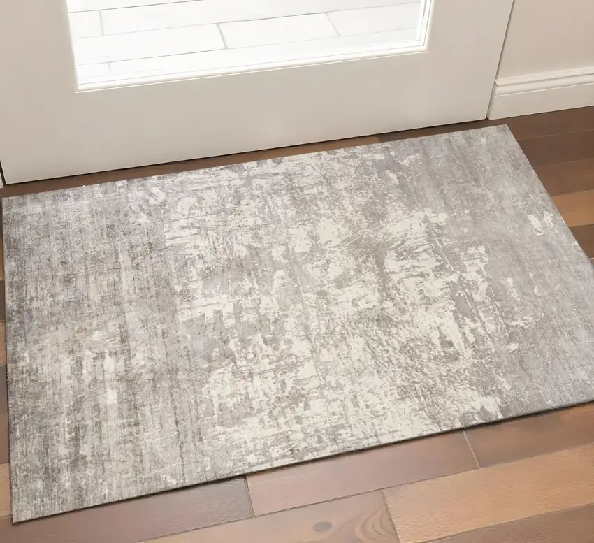 Beige And Ivory Abstract Hand Loomed Area Rug Photo 1