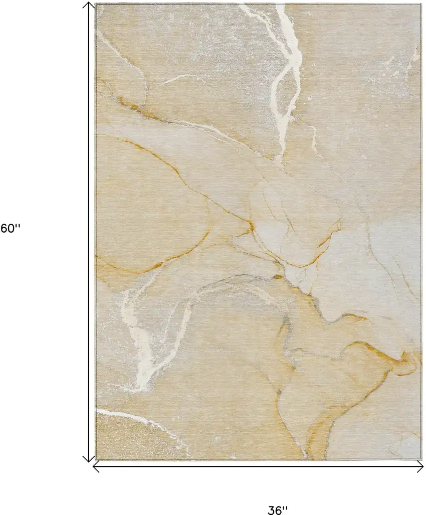 Beige Abstract Washable Indoor Outdoor Area Rug Photo 3