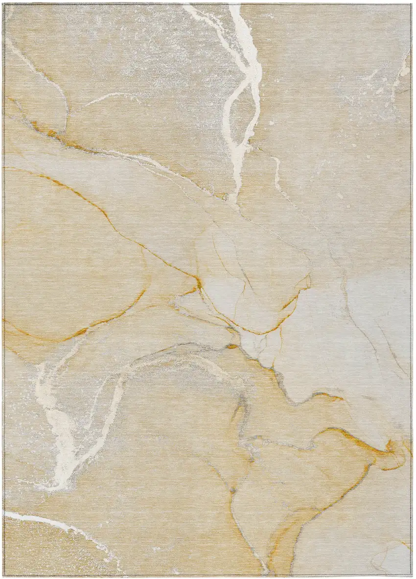 Beige Abstract Washable Indoor Outdoor Area Rug Photo 2
