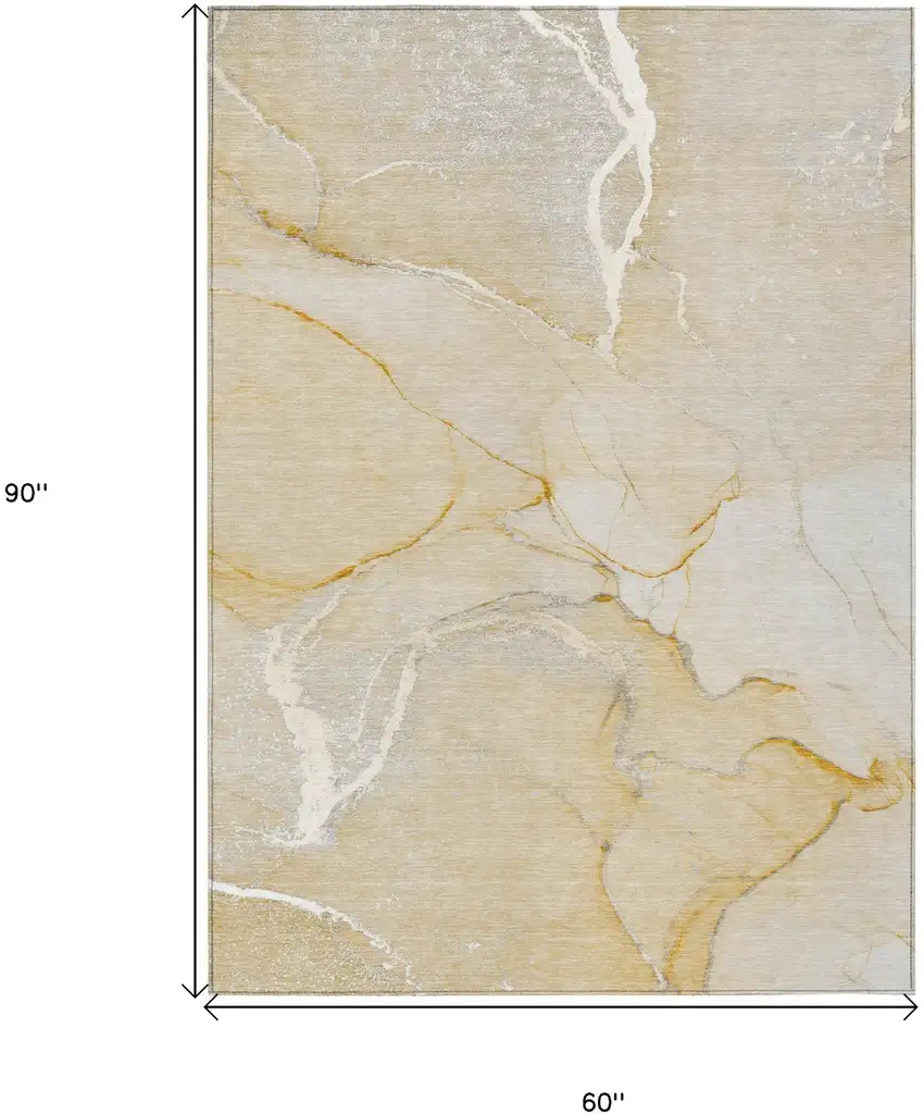Beige Abstract Washable Indoor Outdoor Area Rug Photo 3