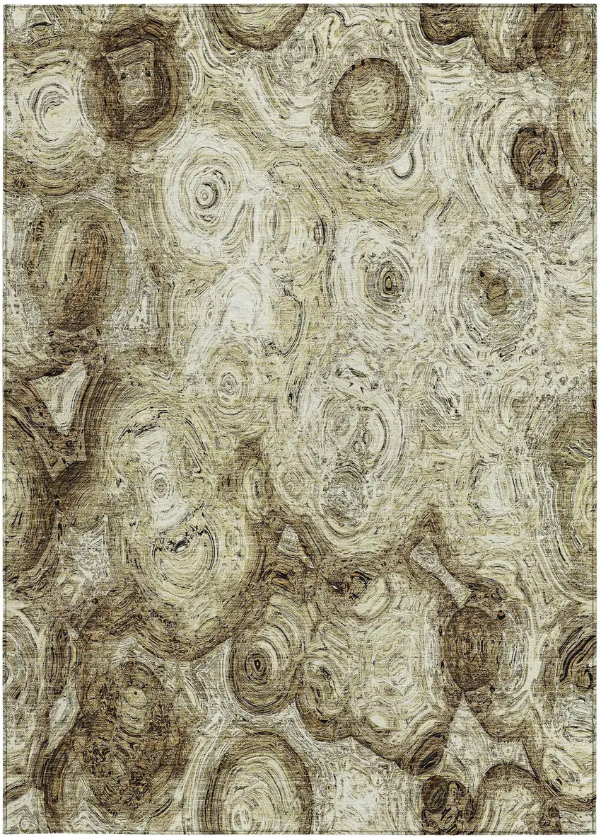 Beige Abstract Washable Indoor Outdoor Area Rug Photo 5