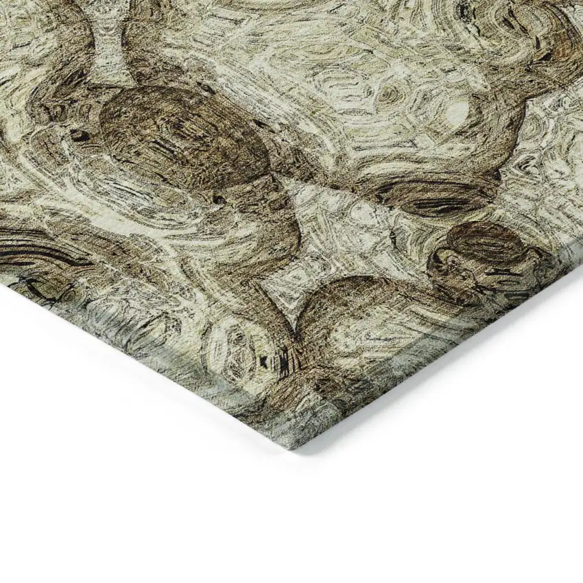 Beige Abstract Washable Indoor Outdoor Area Rug Photo 4