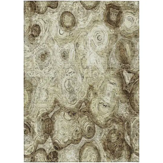 Beige Abstract Washable Indoor Outdoor Area Rug Photo 2