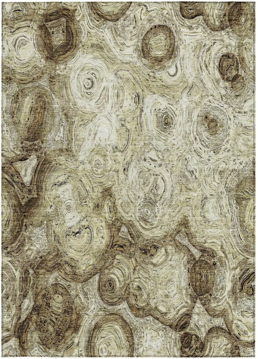 Beige Abstract Washable Indoor Outdoor Area Rug Photo 5