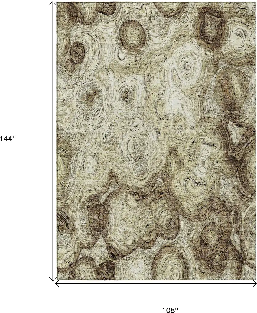 Beige Abstract Washable Indoor Outdoor Area Rug Photo 3