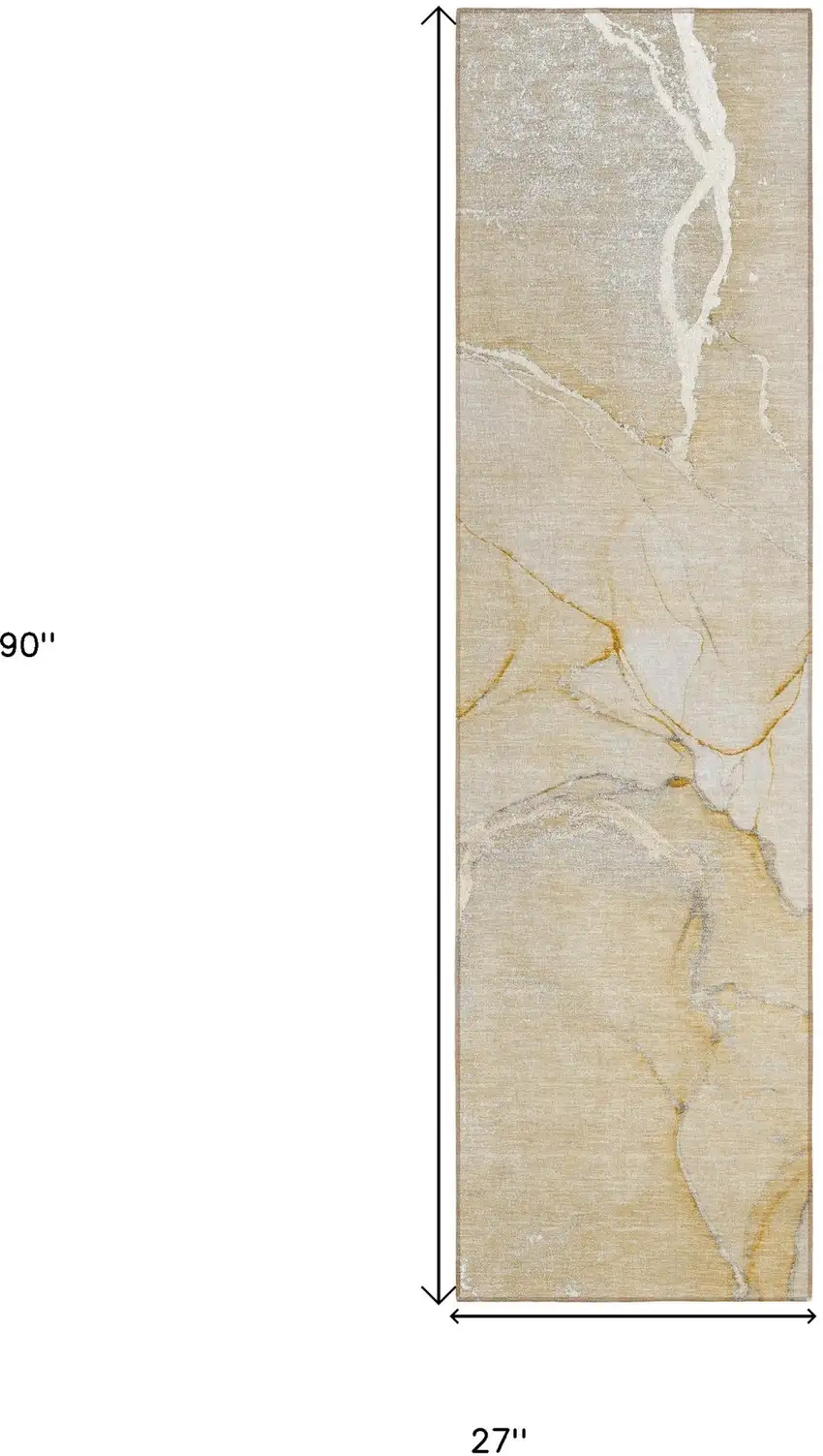 Beige Abstract Washable Indoor Outdoor Runner Rug Photo 3