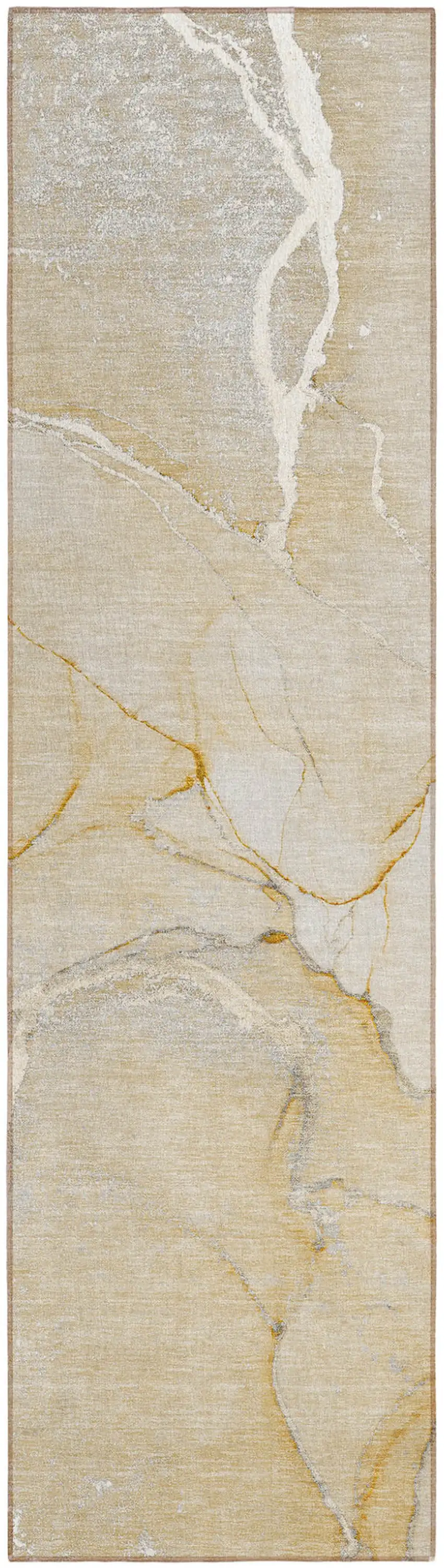 Beige Abstract Washable Indoor Outdoor Runner Rug Photo 2