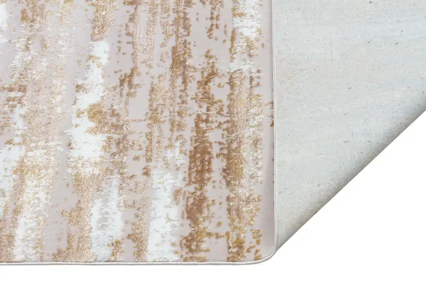 Beige Abstract Washable Non Skid Area Rug With Fringe Photo 3