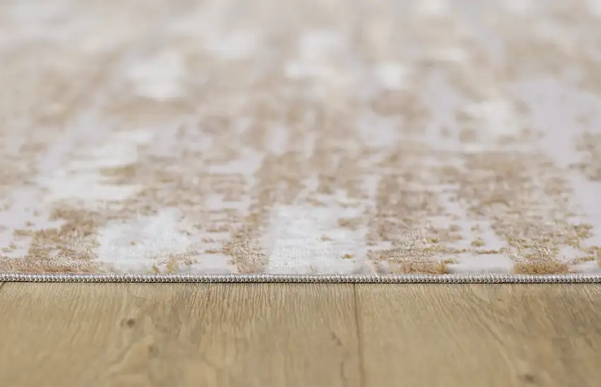 Beige Abstract Washable Non Skid Area Rug With Fringe Photo 8