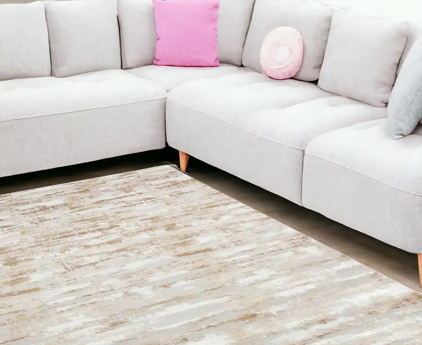 Beige Abstract Washable Non Skid Area Rug With Fringe Photo 1