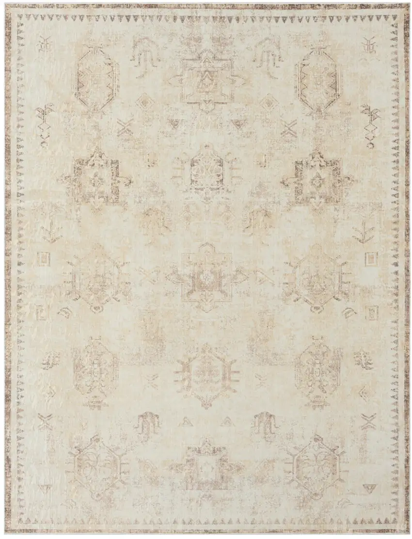 Beige Abstract Washable Non Skid Area Rug Photo 1
