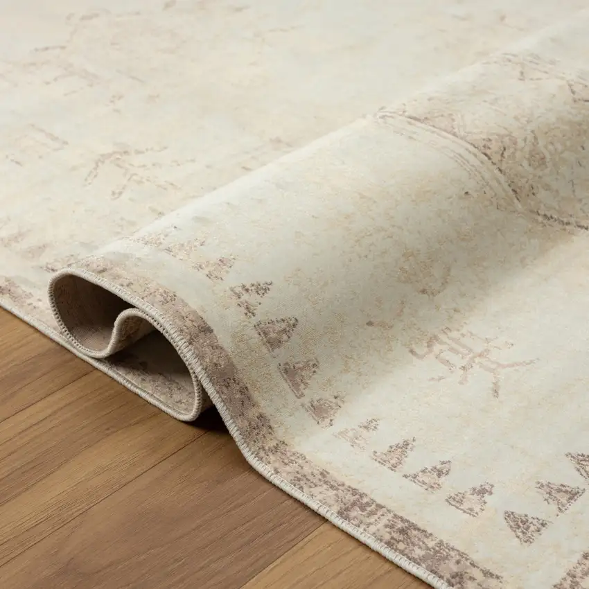 Beige Abstract Washable Non Skid Area Rug Photo 4