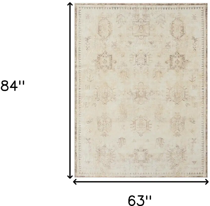 Beige Abstract Washable Non Skid Area Rug Photo 9