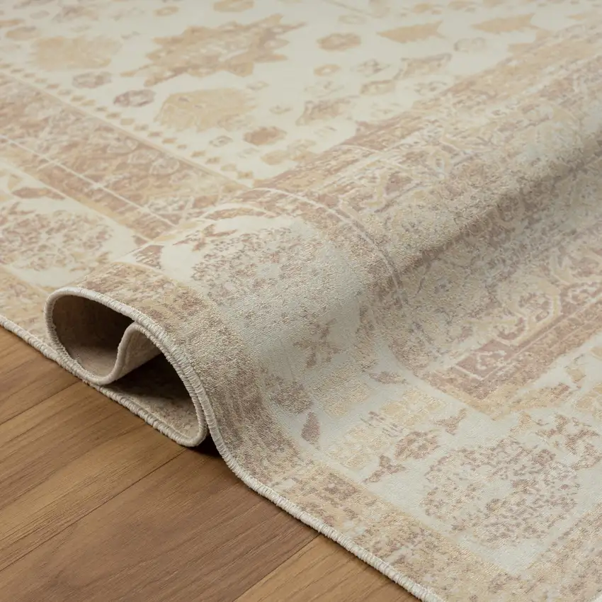 Beige Abstract Washable Non Skid Area Rug Photo 4