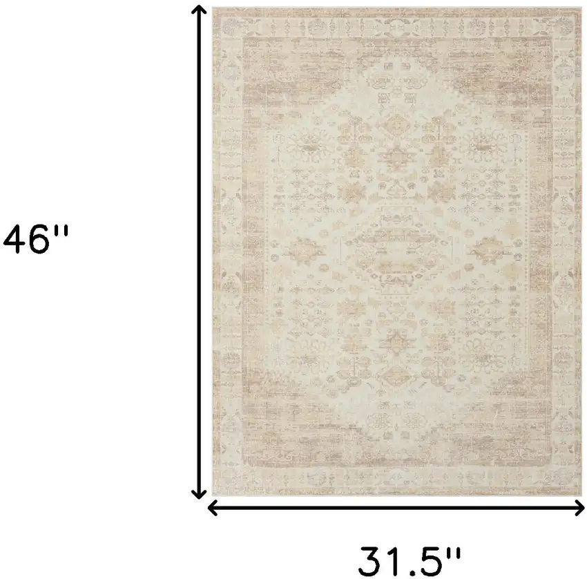 Beige Abstract Washable Non Skid Area Rug Photo 9