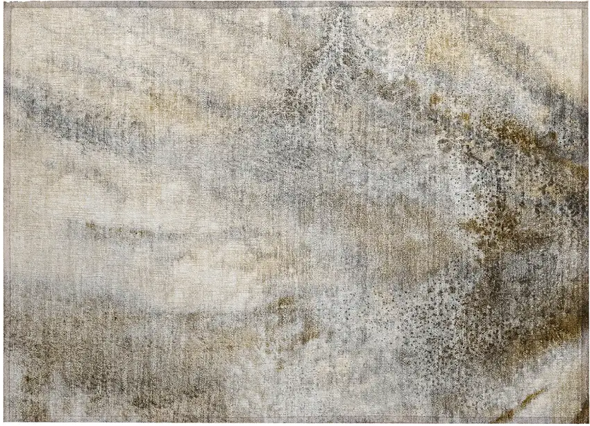 Beige Abstract Washable Non Skid Indoor Outdoor Area Rug Photo 2