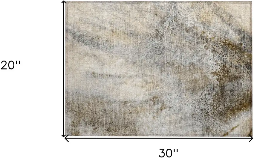 Beige Abstract Washable Non Skid Indoor Outdoor Area Rug Photo 3