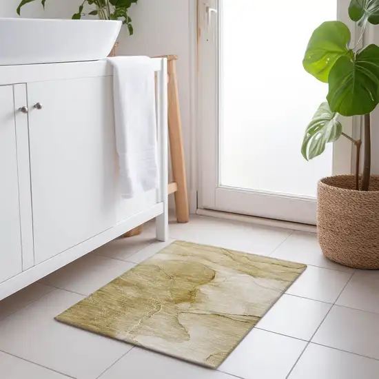 Beige Abstract Washable Non Skid Indoor Outdoor Area Rug Photo 8