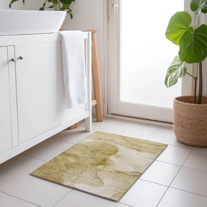 Beige Abstract Washable Non Skid Indoor Outdoor Area Rug Photo 8