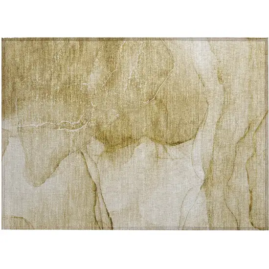 Beige Abstract Washable Non Skid Indoor Outdoor Area Rug Photo 2