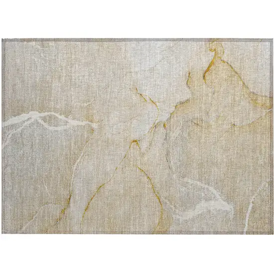 Beige Abstract Washable Non Skid Indoor Outdoor Area Rug Photo 1