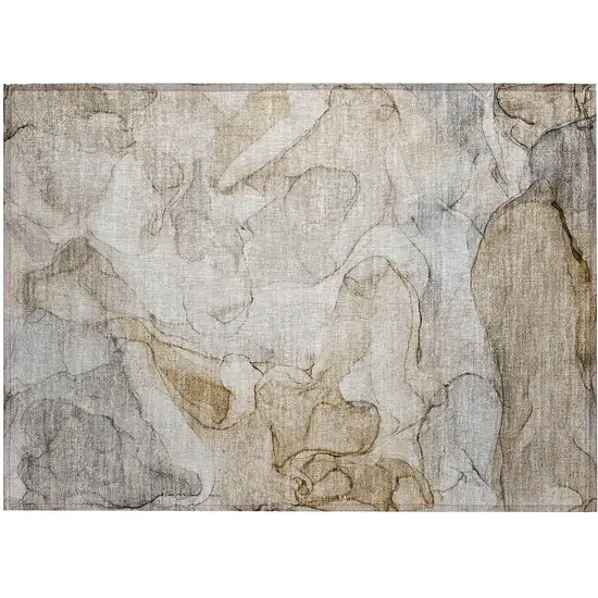 Beige Abstract Washable Non Skid Indoor Outdoor Area Rug Photo 2