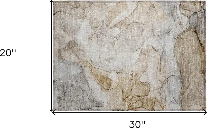 Beige Abstract Washable Non Skid Indoor Outdoor Area Rug Photo 3