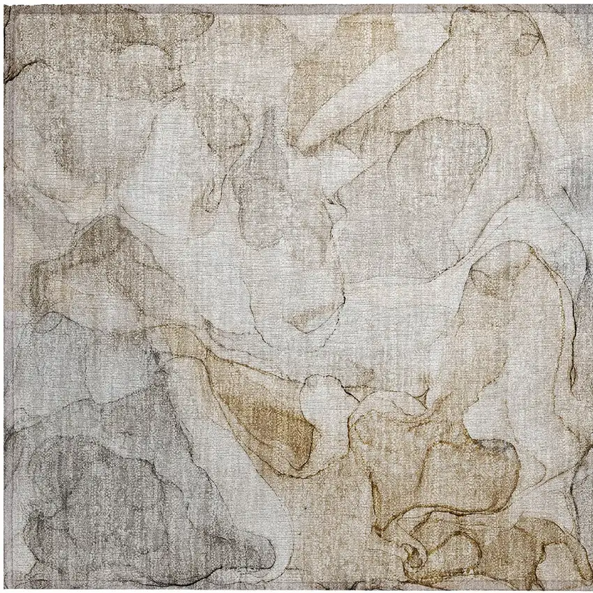 Beige Abstract Washable Non Skid Indoor Outdoor Area Rug Photo 7