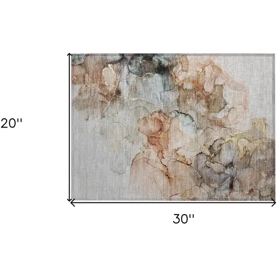 Beige Abstract Washable Non Skid Indoor Outdoor Area Rug Photo 3