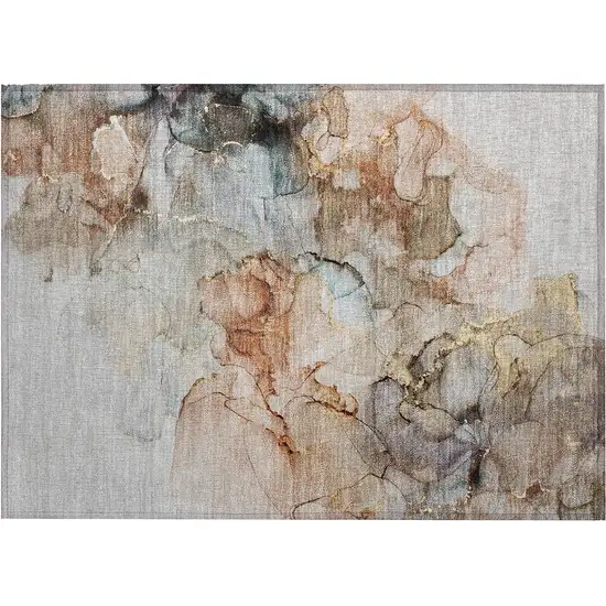Beige Abstract Washable Non Skid Indoor Outdoor Area Rug Photo 2