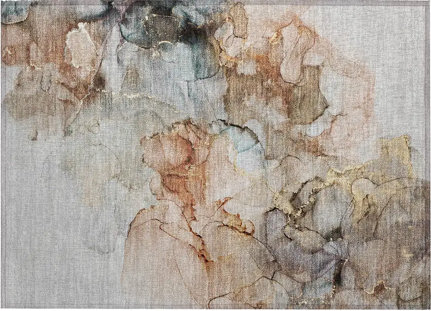 Beige Abstract Washable Non Skid Indoor Outdoor Area Rug Photo 2