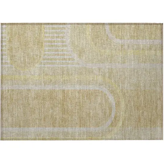 Beige Abstract Washable Non Skid Indoor Outdoor Area Rug Photo 5