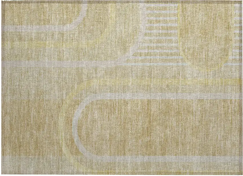 Beige Abstract Washable Indoor Outdoor Area Rug Photo 2