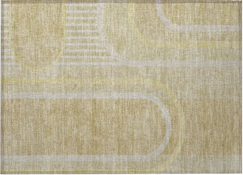 Beige Abstract Washable Indoor Outdoor Area Rug Photo 4